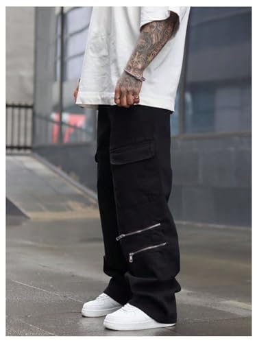 SHENHE Men's Casual Cargo Pants Elastic Waist Drawstring Hip Hop Punk Trousers Streetwear3
