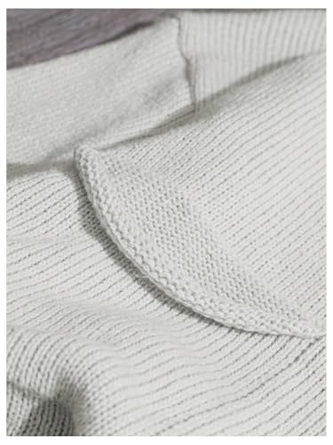 Image of RoseSeek Women's Plus Size Crewneck Sweaters Long Sleeve Pocket Chunky Knitted Sweater Jumper Light Grey 2XL