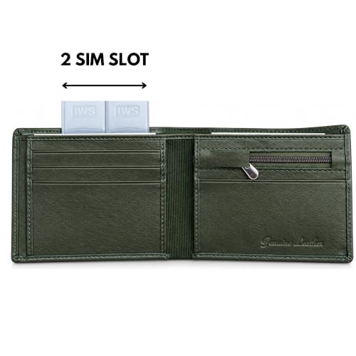Image of Men's Bifold Wallet, Premium Leather Look Wallet for Men with Multiple Card Slots, Cash Compartment & Compact Slim Design, Stylish Everyday Pocket Wallet - Green