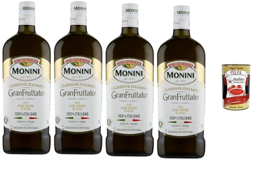 Huile d'olive extra vierge Monini GranFruttato 4x1L et sa pulpe de tomate gourmet pour vos repas
