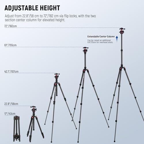 Image of NEEWER Basics Travel Tripod for Camera, 72 inch Compact Lightweight Portable DSLR Stand, Ball Head, Arca Type QR Plate, Cell Phone Holder Compatible with iPhone Video Recording, Max Load 13.2 lbs, TP14