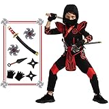 Halloween Boy Red Ninja Onery costume for dress up (Medium (8-10yr))