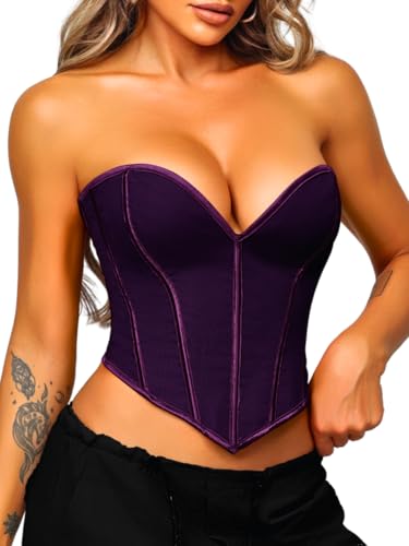Image of ChiaoLezhee Heart Corset Top For Women, Sexy Concert Outfits Going Out, Strapless Crop Top, Overbust Bustier