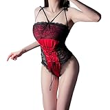 Temptshow Ladies cosplay sexy crotch jumpsuit Halloween spider girl Japanese anime kawaii lingerie (red)