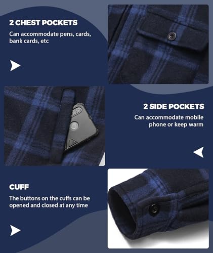 Image of ZITY Men's Flannel Hooded Jacket Fleece Sherpa Lined Plaid Shirts Jackets Zip Up Sweatshirt Hoodies for Men with 4 Pockets