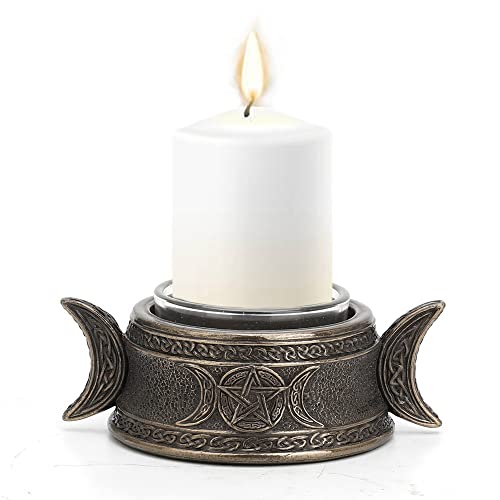 Veronese Design 1 3/8 Inch Tall Triple Moon Tealight Candle Holder Collectible Gothic Wicca Home Decor Bronze Finish #TOP4