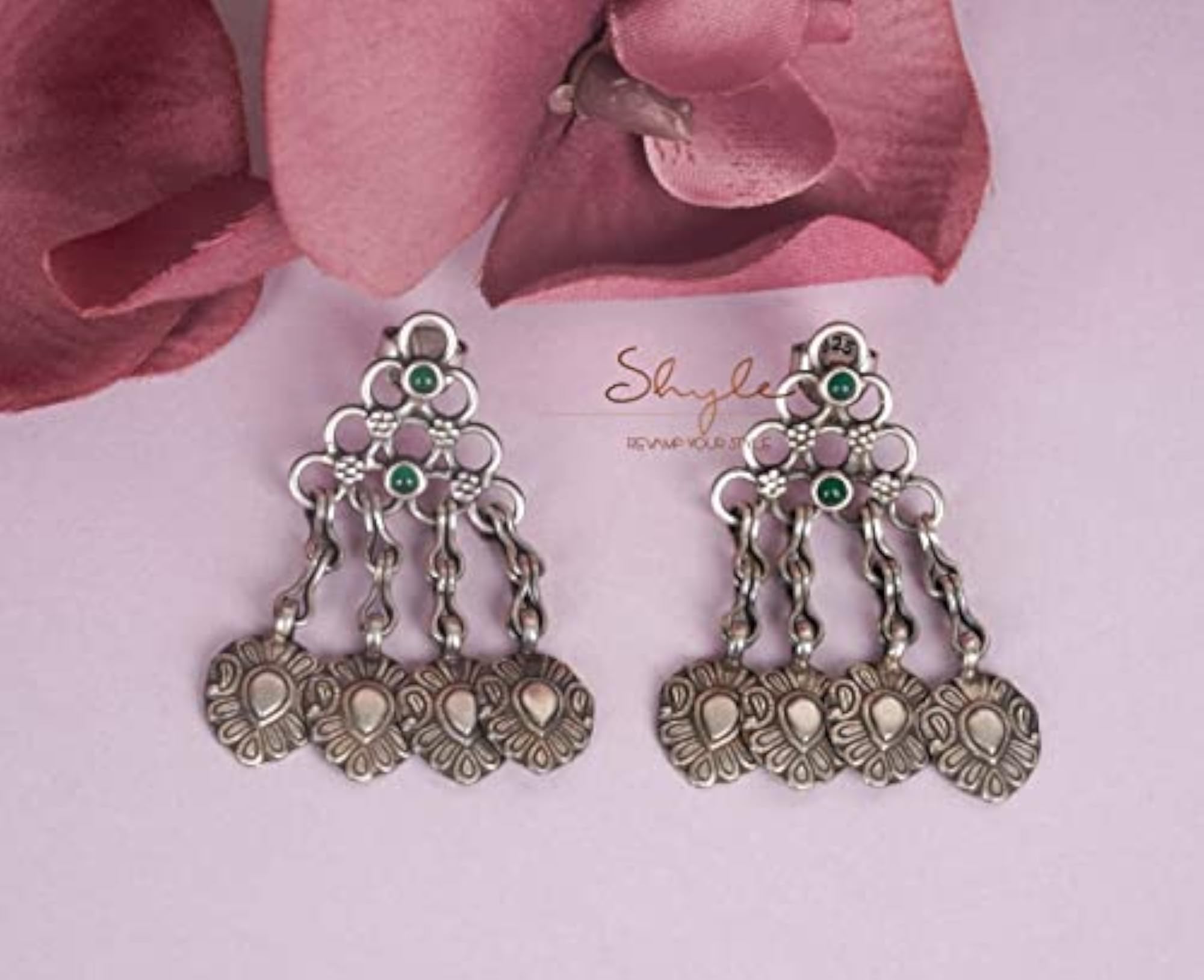 Women's 925 Silver Intricate Tribal Motif Drop Earrings