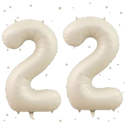 Ballons 22 Beige,101cm Foil Ballons Chiffre 22 Crème, Grands Ballon Numéro 22,Décoration 22 ans pour Femme Homme Anniversaires Fête Deco