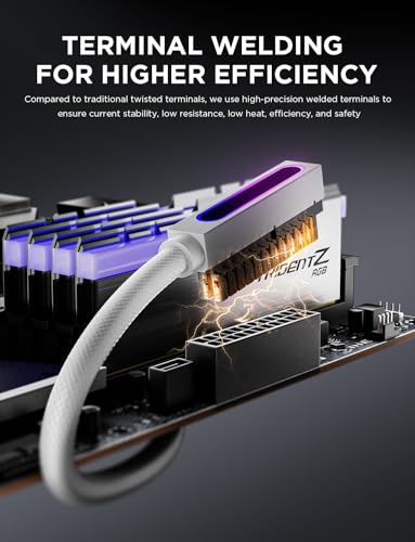 Image of AsiaHorse Hydrus-24PIN PC PSU Extension Cable ARGB LED, Copper Wire Motherboard Power Extension Cable Integrated Design, 2000W Power (Whole Set), PC Power Cord for Cable Management-Left Out