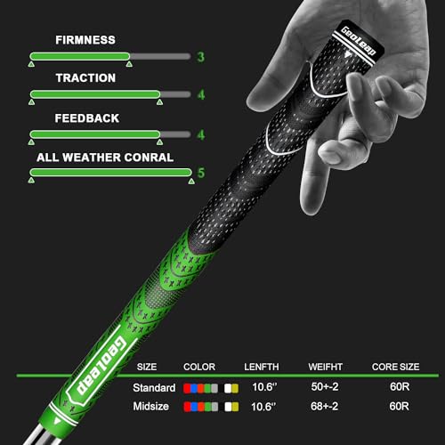Geoleap Golf Grips Set of 13- Cord Rubber Compound Material, Hybrid Golf Club Grips, All Weather Performance.(Green, Midsize) — view 5