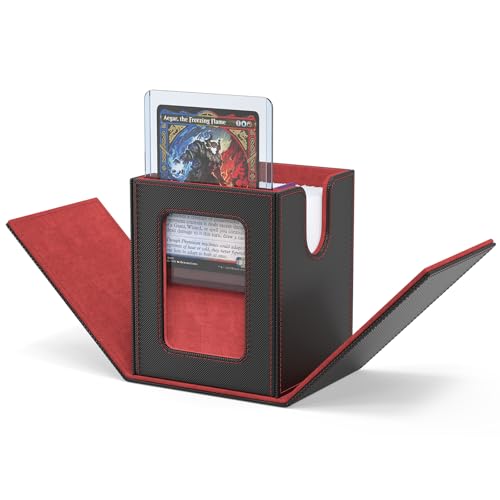 Image of ZLCA MTG Deck Box with Commander Window Display, Trading Card Storage Box Holds 100 Double-Sleeved Cards Suitable for TCG /CCG /PTCG /EDH /Magic /Sport Cards (Black&Red)