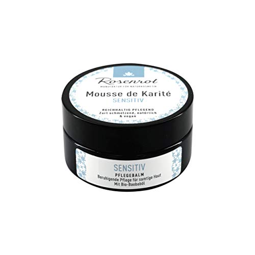 Rosenrot Naturkosmetik - Mousse de Karité - Sensitiv - Pflegebalm mit Bio-Babassuöl - Zart schmelzend, natürlich & vegan - Beruhigende Pflege für samtige Haut Cover