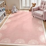 Hedlive Modern 5x7 Pink Area Rugs for Bedroom Girls, Ultra Thin Washable Nursery Rug for Kids Room, Soft Sun Print Toddler Room Rug,Boho Non Shedding Baby Carpets for Classroom Dorm Girls Decor