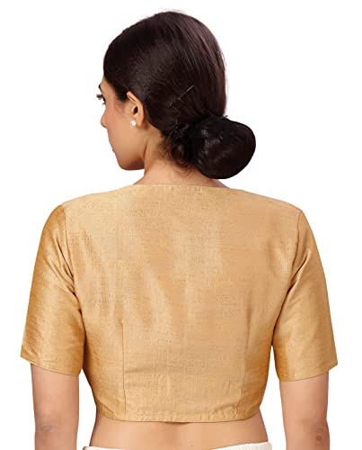 Image of Studio Shringaar Womens Basic Polyester Short Sleeves Textured Plain Coloured Art Silk Saree Blouse