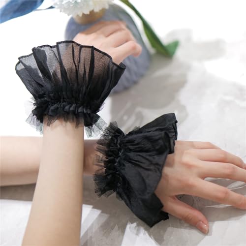 QishGO Abnehmbare Handgelenkmanschetten, ausgestellte Manschetten für Kapuzenpullover, falsche Ärmel, Ornamente, abnehmbare Ärmel, Manschetten, Tüll, Weiß