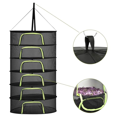 Spetsbst 6 Lagiges Trockennetz Kräuter, 150 cm Kräutertrockner Hängend, Trocknungsnetz mit S Haken und Reißverschluss für Pflanzen, Gemüse, Kräuter, Blumen (6 lagiges-150cm)