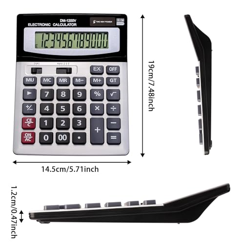 12-stelliger Tischrechner mit großem LCD-Display und empfindlicher Taste, dualer Solarenergie und Akku, Standardfunktion für Büro (YE1200v) – Bild 3
