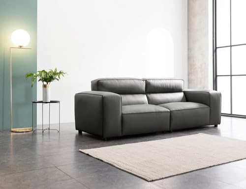 Image of Fabrique Georgia Leatherette 3 Seater Sturdy Look Sofa Set with Puffy | Premium Luxuries & Comfortable Furniture Perfect for Home Guests Office & Living Room | Wwith Moveable Headrest | Cement Grey1