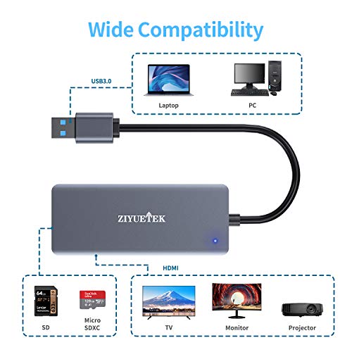 Adaptateur USB vers HDMI hub USB 3.0 avec lecteur SD compatible Windows - 7