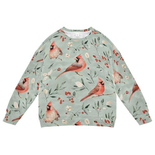JUNZAN Aesthetic Northern Red Birds Sage Green Kids Girls Hoodie Sweatshirt Fleece Outerwear for Kids Party 4T