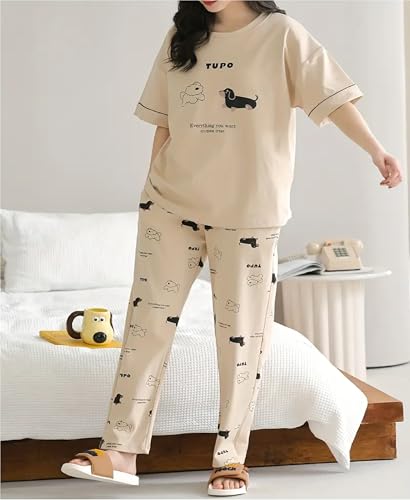 Image of Louis Luxe Womens Korean Night Dress|| Full Pyjama Set || Korean Nightsuit ||Women Nightwear ||Round Neck Full Sleeve Nightsuit || Loungewear || Everyday Nightdress (ND-11)