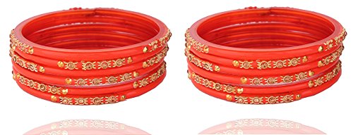 Image of NMII Glass and Studded with Zircon Gemstone or Beads Glossy Finished Bangle set for Women and Girls