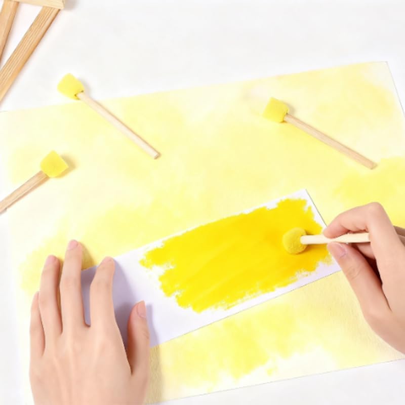 60Pcs 0.6" Round Sponge Foam Brush Wooden Handle Paint Brushes for Acrylic Painting, DIY Crafts and Art Projects