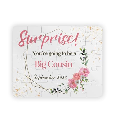 Hiding Place Boutique, Handmade Surprise You're Going To Be A Big Cousin Floral Best Nieces Get Promoted Puzzle Piece Horse Jigsaw Announcement Child Reveal Expecting Coming Soon Kid Flowers Spring