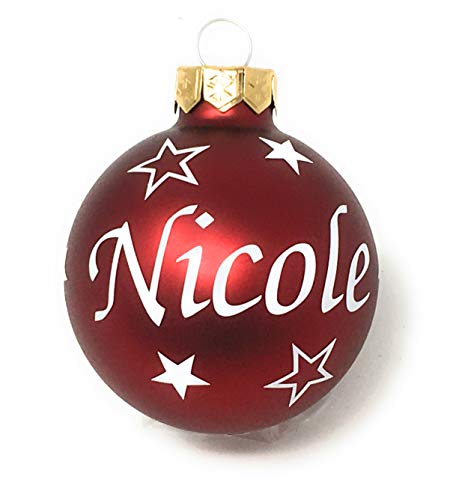 Weihnachtskugel mit Name aus Glas 6cm Wunschtext Rot Matt...