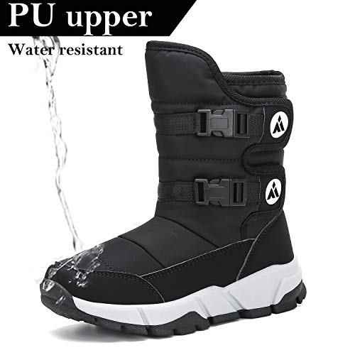Mishansha Boys Girls Winter Snow Boot Outdoor Indoor Athletic Slip Resistant Cold Weather Casual Walking Ankle Shoes Black #TOP1