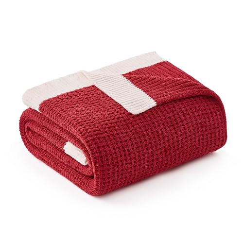 Amélie Home Chenille Throw Blanket, Soft Cozy Waffle Throw for Couch & Sofa, Warm Yet Lightweight, Breathable All-Season Throws for Women Men, Housewarming, Birthdays, 50"x60", Red