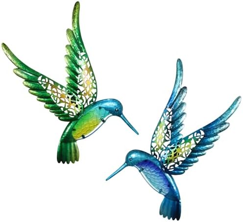 HONGLAND 15 Inch Metal Hummingbird Wall Art Metal Bird Wall Sculpture Garden Decor Outdoor Statue Yard Fence Hanging Plaques 2 Pack