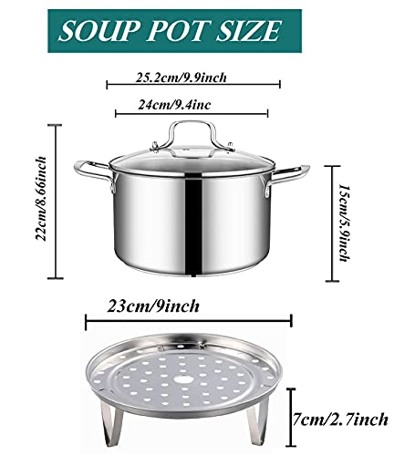 5-Quart Stainless Steel Stock Pot - Food Grade Stainless Steel Heavy Duty Induction - Stock Pot, Stew Pot, Steamer,Simmering Pot, Soup Pot With See-Through Lid, Dishwasher Safe (26Cm) #TOP3