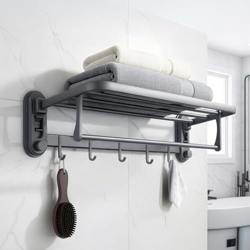 Image of Amazon Basics Suction Towel Holder for Bathroom - Rust - Free Powder Coated Wall Mounted Towel Rack | No Drill Towel Rack | Modern Bathroom Accessories Organizer Grey