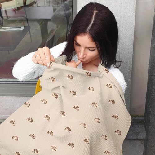 Image of Nursing Cover for Breastfeeding Breastfeeding Cover Muslin Baby Breast Feeding Cover for Mum Infant Stroller Nursing Cover Soft 360掳 Coverage Breathable Lightweight Apron for Privacy Shield (Rainbow)