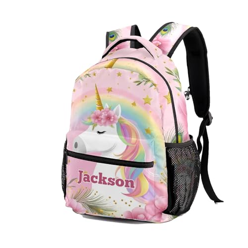 Unicorn Floral Backpack Shoulders Shopping Bag Travel Casual Daypack with Name Text2