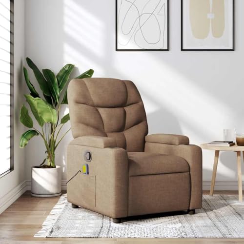 Nqyjm Sillón reclinable con Masaje de Tela marrón Silla con Respaldo Reposabrazos, Butaca de Relax Descanso TV, Asiento Ajustable para Casa