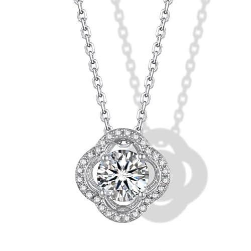 MomentWish Heart Necklace for Women, 1 Carat Simulated Moissanite Necklace for Her 925 Sterling Silver Halo Pendant Anniversary Valentine's Day Birthday Gifts for Mom Wife Girlfriend-Heart F