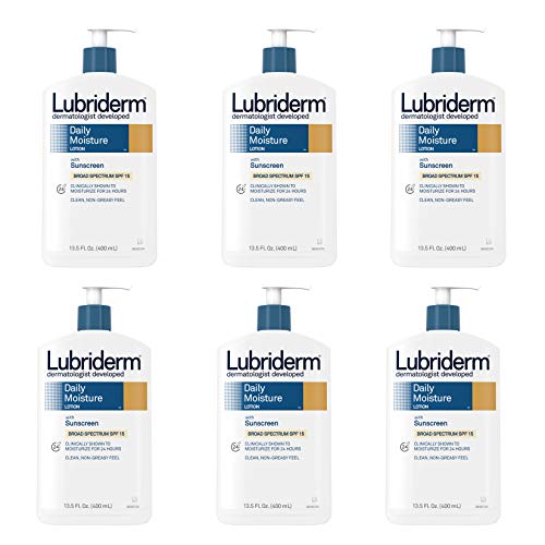 Lubriderm Daily Moisture Hydrating Body Lotion with Vitamin B5 and Broad Spectrum SPF 15 Sunscreen, 13.5 fl. oz (Pack of 6)