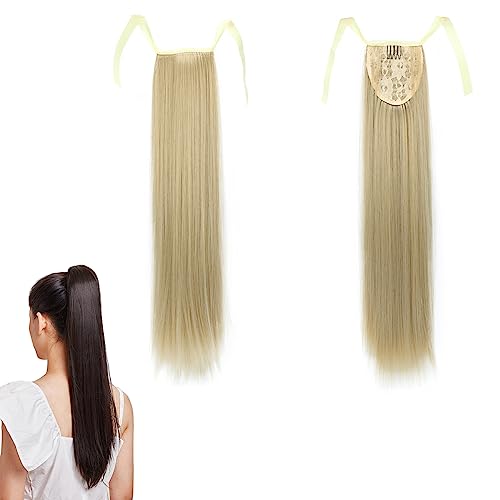prinfantasy Blonde Wig Long Straight Ponytail Extensions Body Straight Wrap Around Hair Ponytails Curly Synthetic Hairpieces for Women Girls,GBMW038