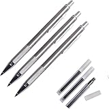 NWLAEWR WarmShine 3pcs 3.0mm Metal Mechanical Pencil for DIY Crafts with Mechanical Drawing Pencil and 12 Leads (Silver)