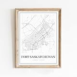 Modern Black & White Poster of Fort Saskatchewan Alberta Ab Canada | 11x17 12x18 16x24 24x36 Unframed Print Wall Art | Minimalism City Traveler Gift | Minimalist Home Office Decor