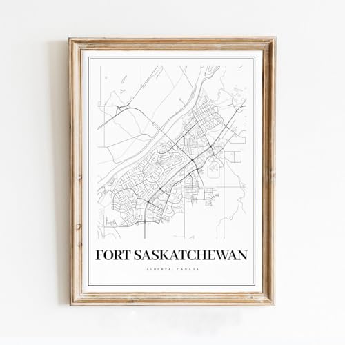 Modern Black & White Poster of Fort Saskatchewan Alberta Ab Canada | 11x17 12x18 16x24 24x36 Unframed Print Wall Art | Minimalism City Traveler Gift | Minimalist Home Office Decor