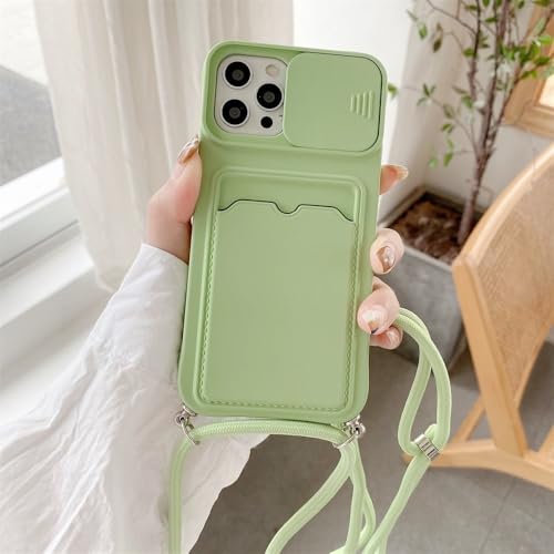 ZSUFCBF Funda de Silicona líquida Tipo Cartera para iPhone 16, 13, 12, 14 y 15 Pro MAX, con diseño de Collar Cruzado y Tarjetero, Talla M, Color Verde, para iPhone 11 Pro MAX