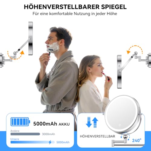 Auxmir Kosmetikspiegel mit Beleuchtung, 1X 30X Rasierspiegel Wandmontage – Ansicht 2