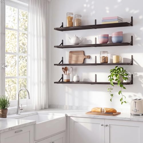 Image of YGEOMER Floating Shelves for Wall, 35in Black Wall Shelves for Living Room, Bathroom, Bedroom, Kitchen, Home Decor (Set of 4)