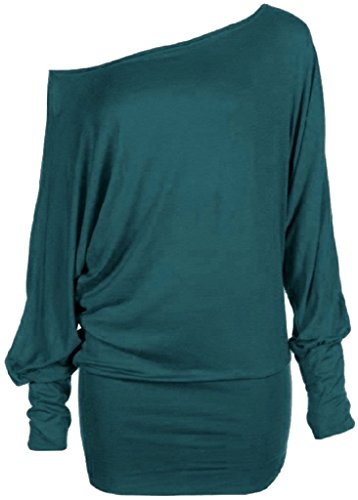 Forever Womens Long Sleeves Plus Size Plain Off Shoulder Batwing Stretchy Top