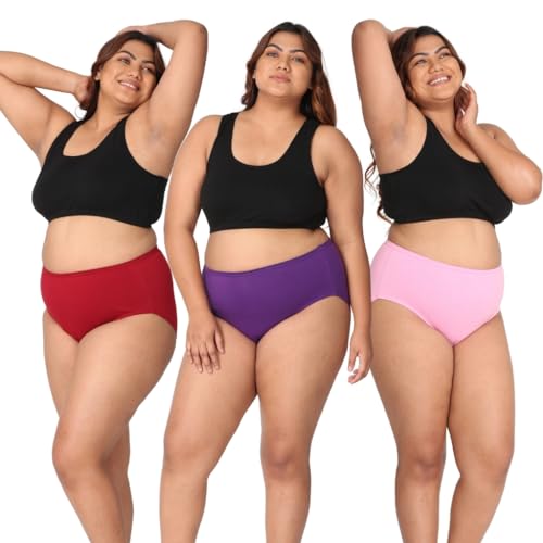Image of Adira | 3XL to 10XL Cotton Panties for Women Plus Size | High Waist Panty with Full Coverage | Inside Elastic - No Elastic Exposure to Skin | Plus Size | Pack of 3