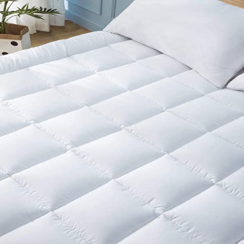 Twin Mattress Topper Soft Brushed Fabric 39X75 Quilted Down Alternative Anchor Band 4 Corner Elastic Protector Enhancer Extra Deep Fits 20 Inches Soft White Bed Cover #TOP5