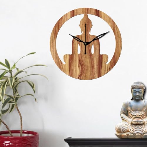 Image of SKYVILLA 12 Inch Wooden MDF Buddha Analog Wall Clock | Silent Quartz Movement | Lightweight Without Glass Design for Home Living Room.